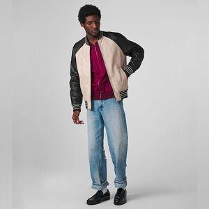 Wilsons Leather NEW BROOKS VINTAGE VARSITY JACKET mens XL New. Light Tan/Vtg Blk
